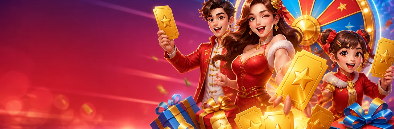 Lễ hội vòng quay sao băng với hộp quà và nhân vật vui nhộn