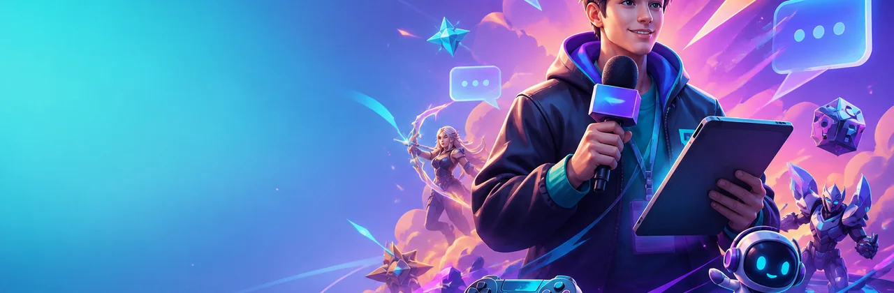 Phóng viên game với máy tính bảng và biểu tượng cập nhật